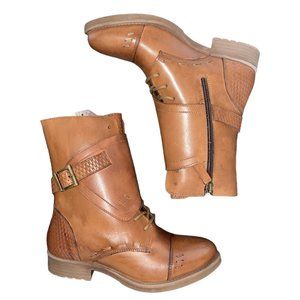 NWT BED/STU Roan Leather Deception Wrap Over Combat Tan Boots‎ Sz 6.5M